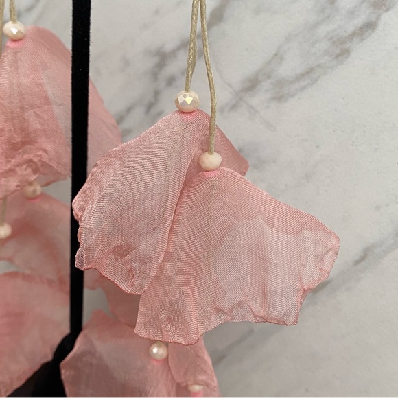 Bohemian Long Pale Pink Flower Tassel Earrings - Picture 11 of 14